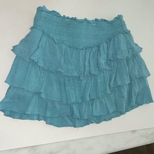 Impeccable Pig Boutique Tiered Teal Ruffle Mini Skirt